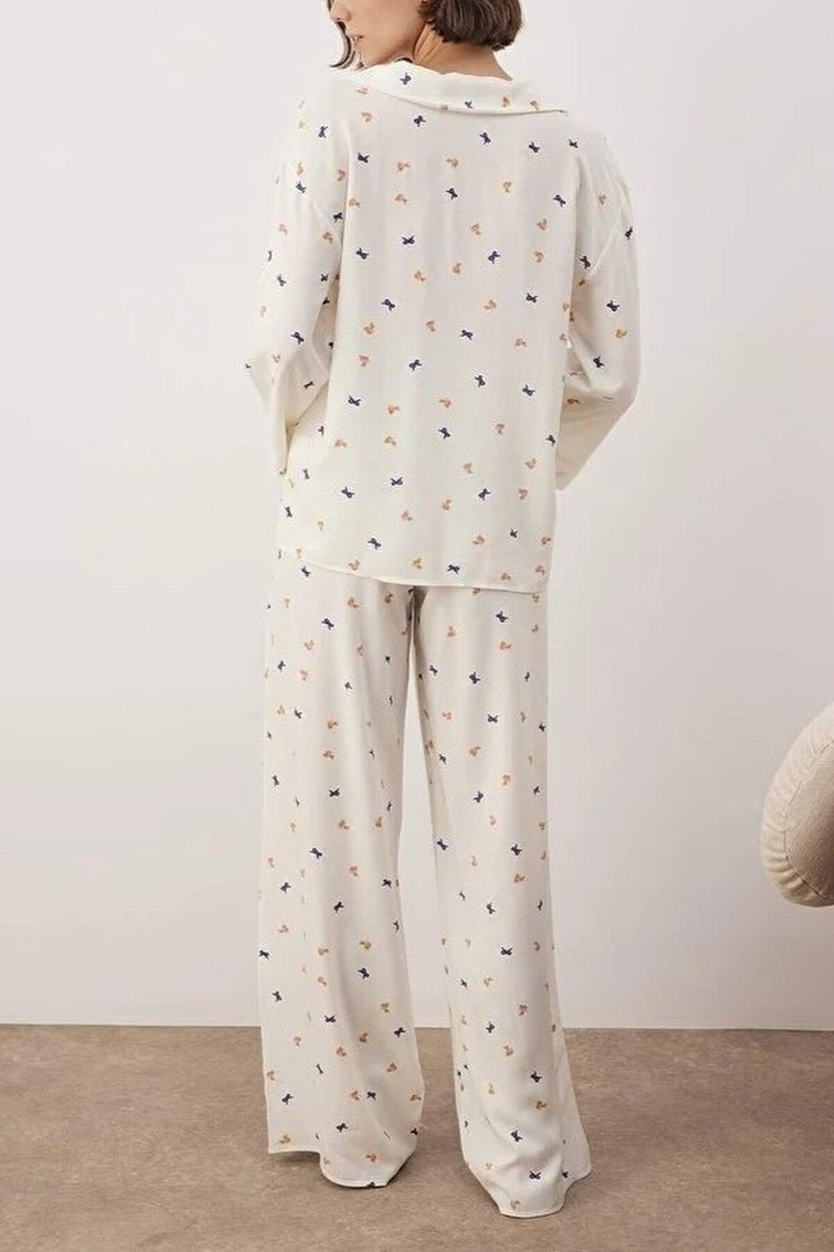Beige 2-Piece Printed Woven Pajama Set, Image 3 of 3