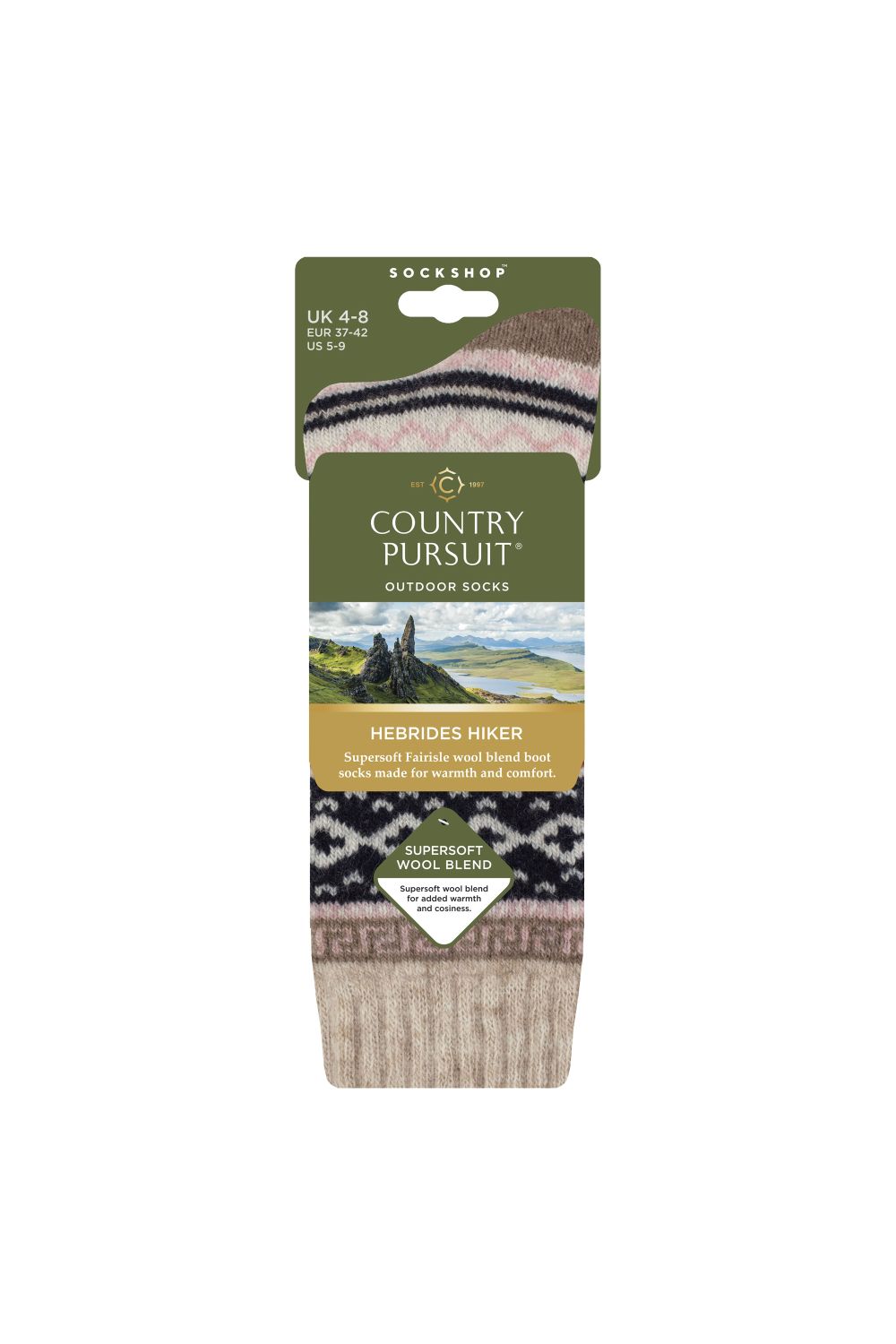 Beige Wool Blend Cushioned Hiking Boot Socks, Image 2 of 3