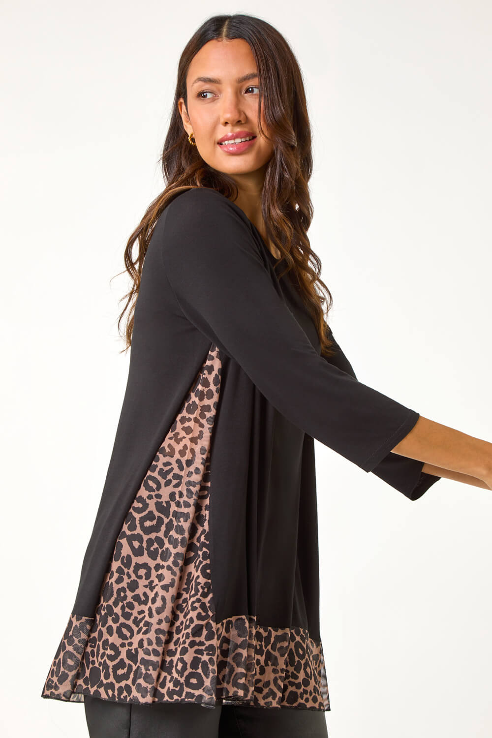 Natural Animal Print Mesh Hem Tunic, Image 5 of 5
