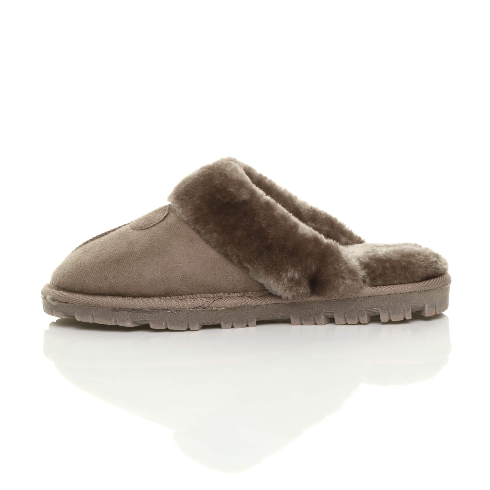 Mocha Faux Fur Lined Slip On Memory Foam Mules Slippers, Image 2 of 5