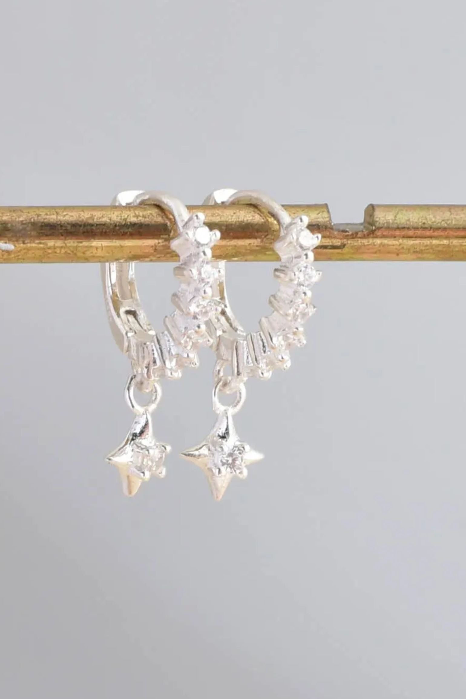 Silver Sterling Silver CZ Star Huggie Hoops, Image 3 of 3