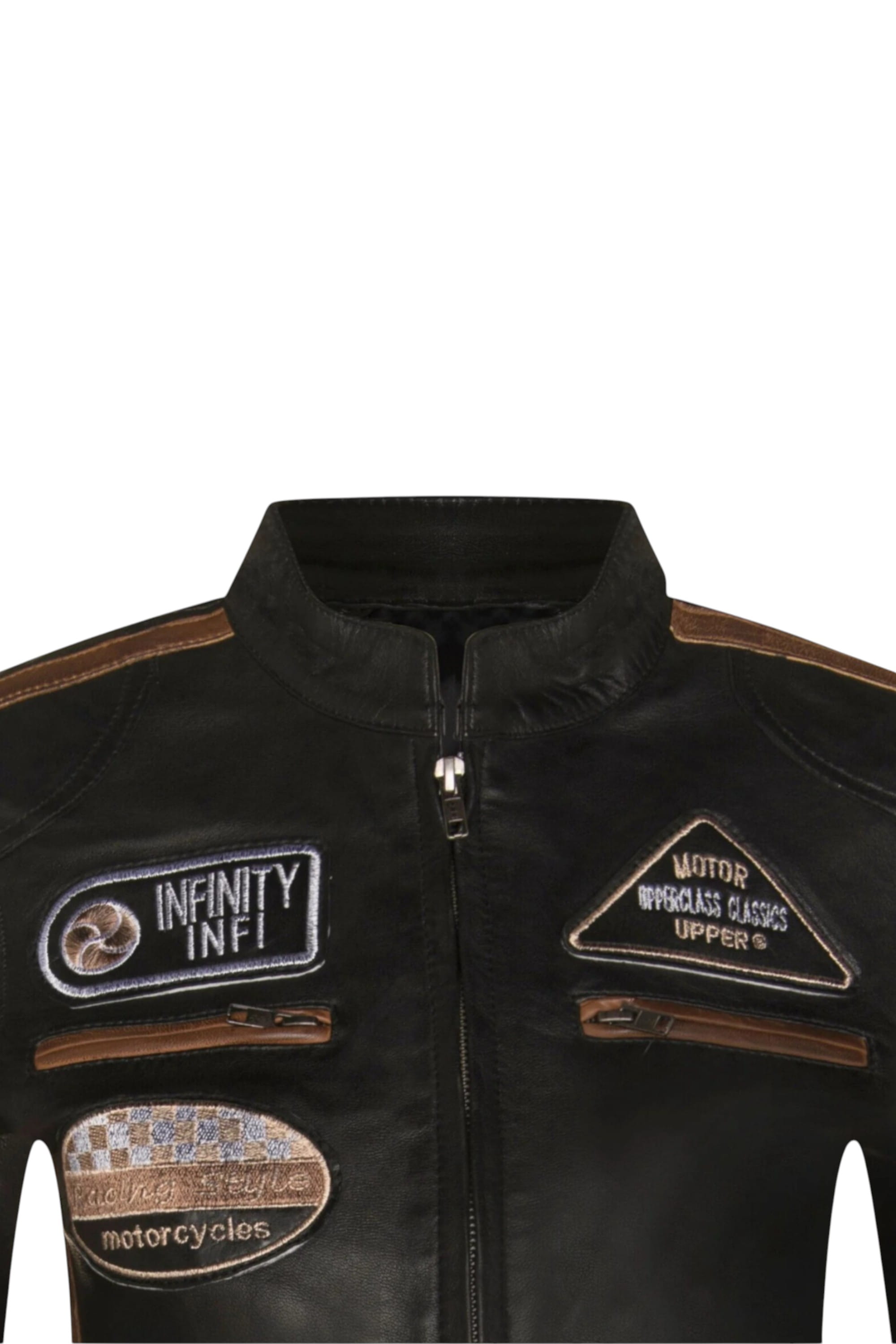 Black Leather Biker Racing Badges Jacket, Image 5 of 5