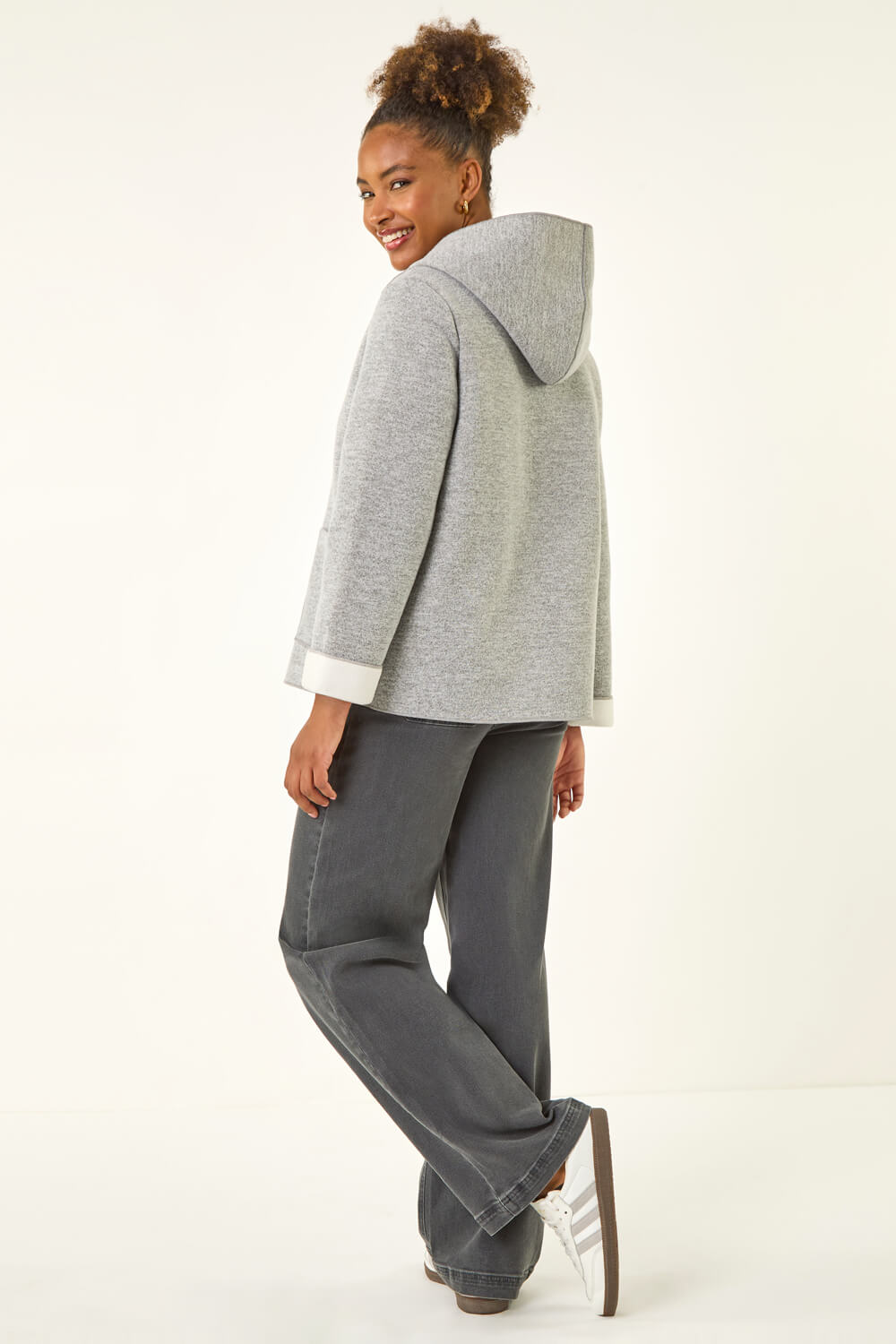 Grey Bonded Relaxed Hooded Jacket, Image 4 of 5