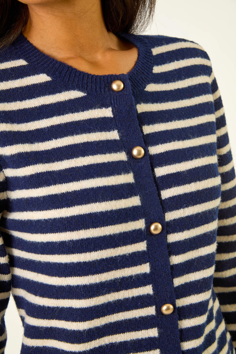 Navy Soft Stripe Button Knit Cardigan, Image 6 of 5