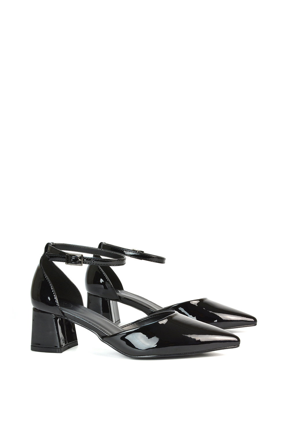 Black XY LONDON Black 'Evie' Low Block Heel Court Shoes With Pointed Toe, Image 3 of 6