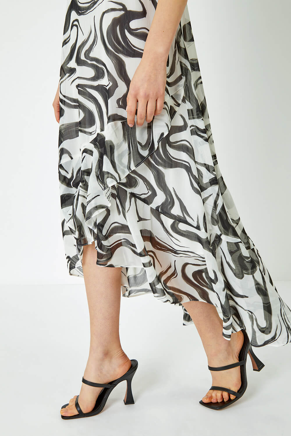 Ivory Swirl Print Chiffon Midi Dress, Image 6 of 5