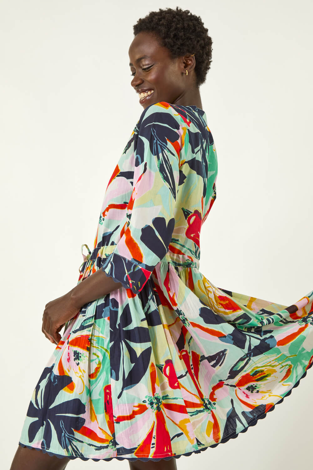 Multi  Abstract Print Button Shirt Dress, Image 1 of 5