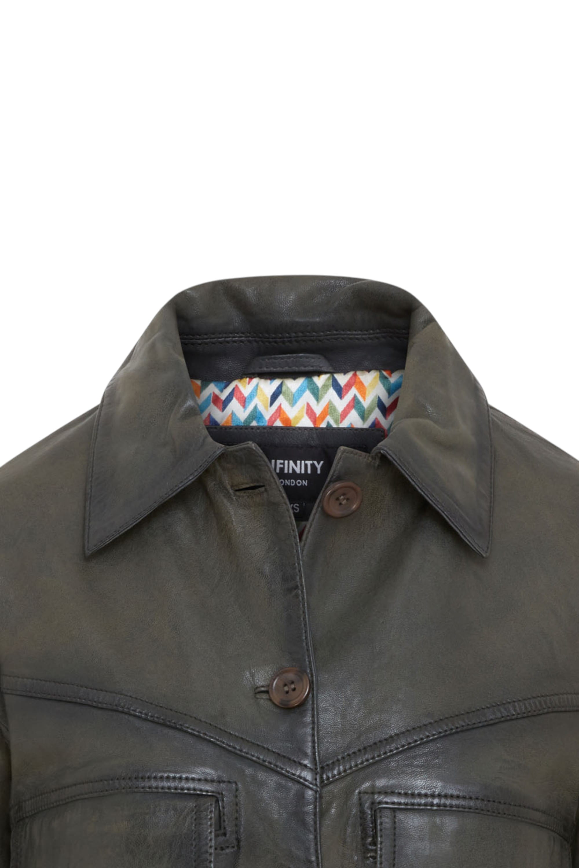 Olive Retro Biker Leather Jacket - Kopervik, Image 5 of 6