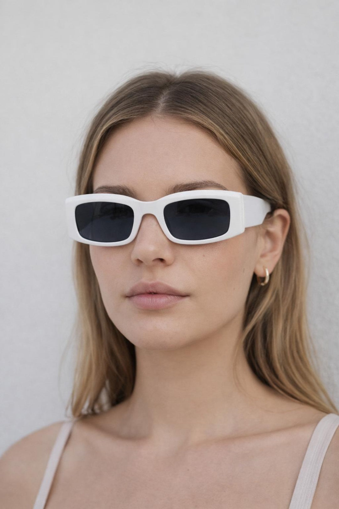 White Chunky Rectangle Sunglasses With Extra Wide Arms In White