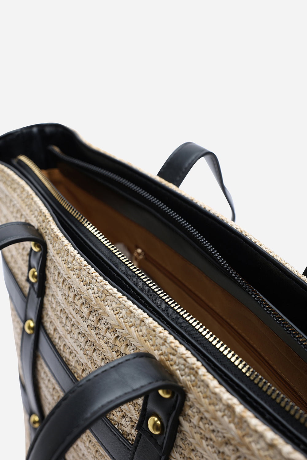 Catalina Large Raffia Bag with Stud Detail, Image 5 of 7