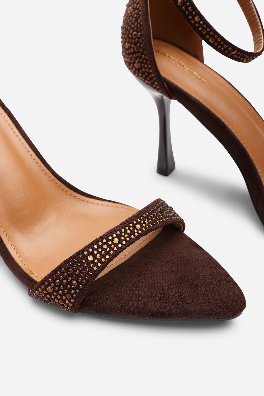 Dark Brown 'Indira' Suede Sparkling Heeled Sandals, Image 5 of 6