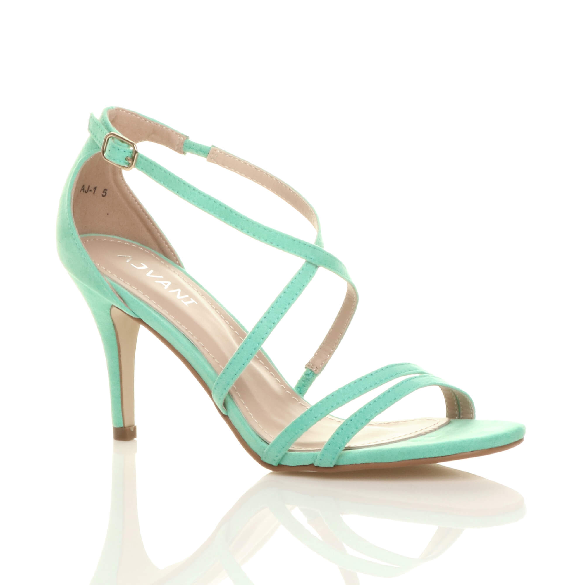 Mint AJVANI Mint High Heel Crossed Straps Buckle Strappy Sandals, Image 1 of 6