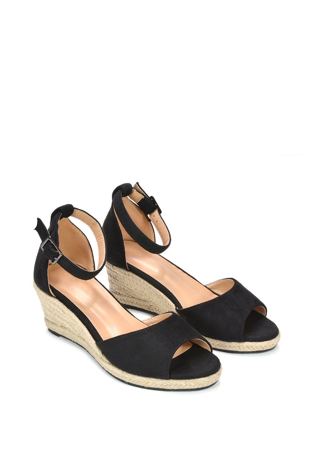 Black 'Angelica' Strappy Espadrille Wedge Heel Sandals With Peep Toe, Image 5 of 6