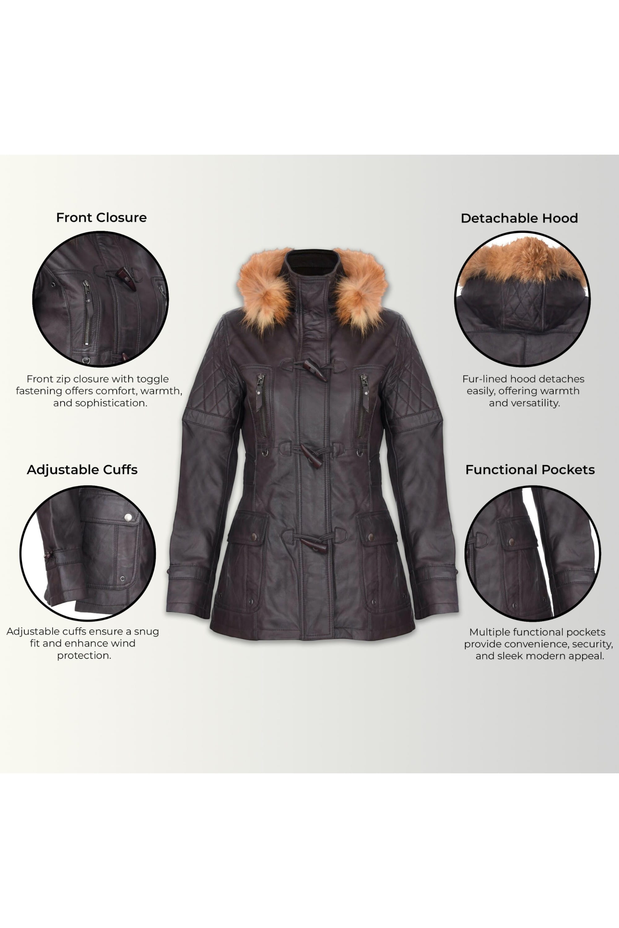 Brown Lamb Leather Parka Fur Hood Jacket, Image 3 of 6