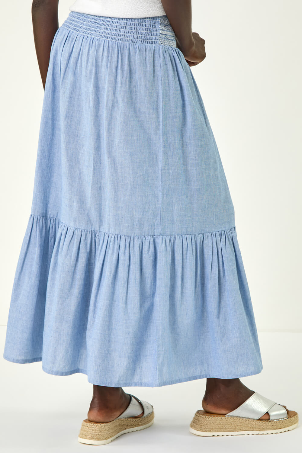 Blue Shirred Tiered A-Line Skirt, Image 5 of 5