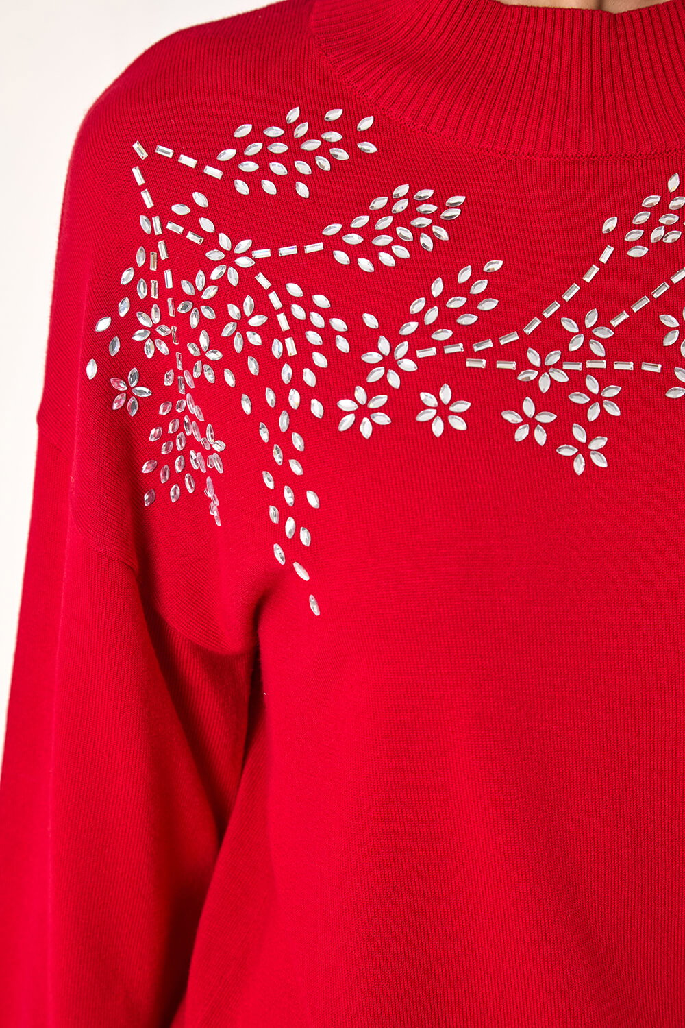 Red Floral Hotfix Detail Knit Jumper, Image 6 of 5
