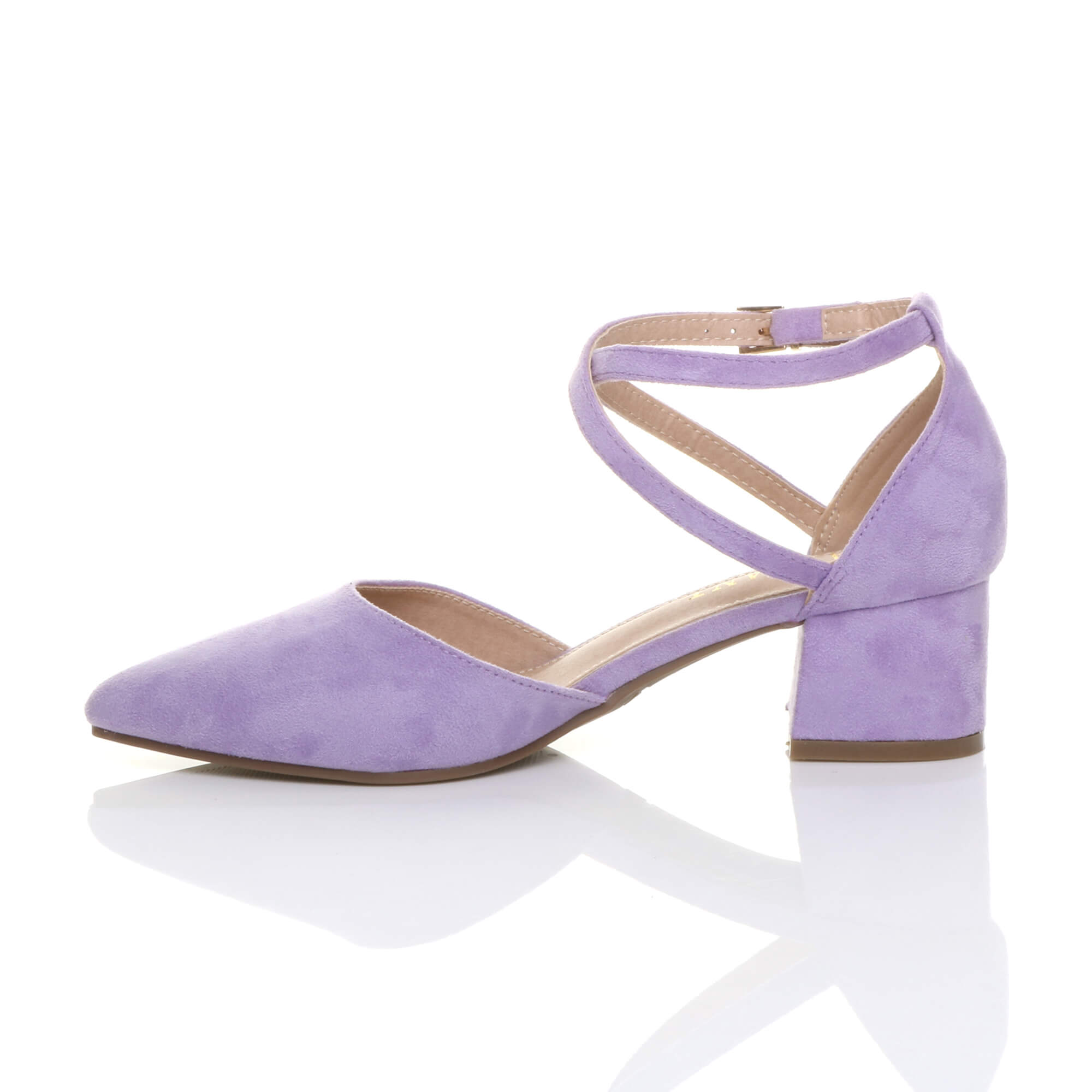 Lilac AJVANI Lilac Mid Block Heel Crossed Strap Pointed Toe 2 Part Heels, Image 3 of 5