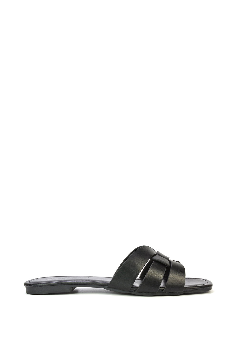 Black 'Luci' Strappy Slider Sandals With Square Toe