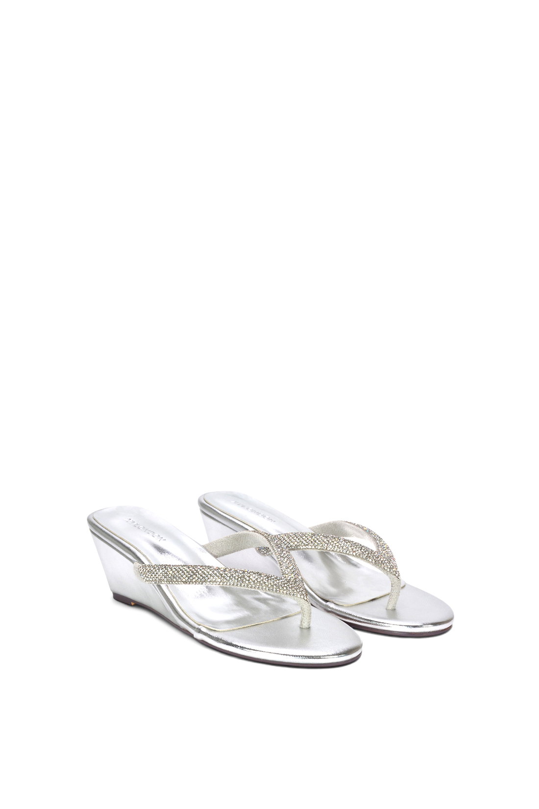 Silver 'Nina' Wedge Heel Sandal Mules With Diamante Thong Strap, Image 3 of 6