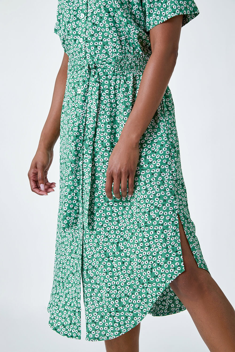 Green Ditsy Floral Print Shirt Dress, Image 6 of 5
