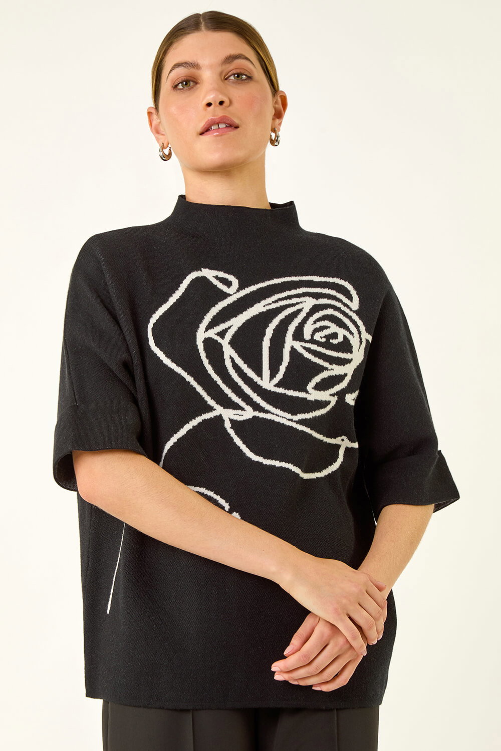 Black Rose Motif High Neck Knit Jumper, Image 5 of 5