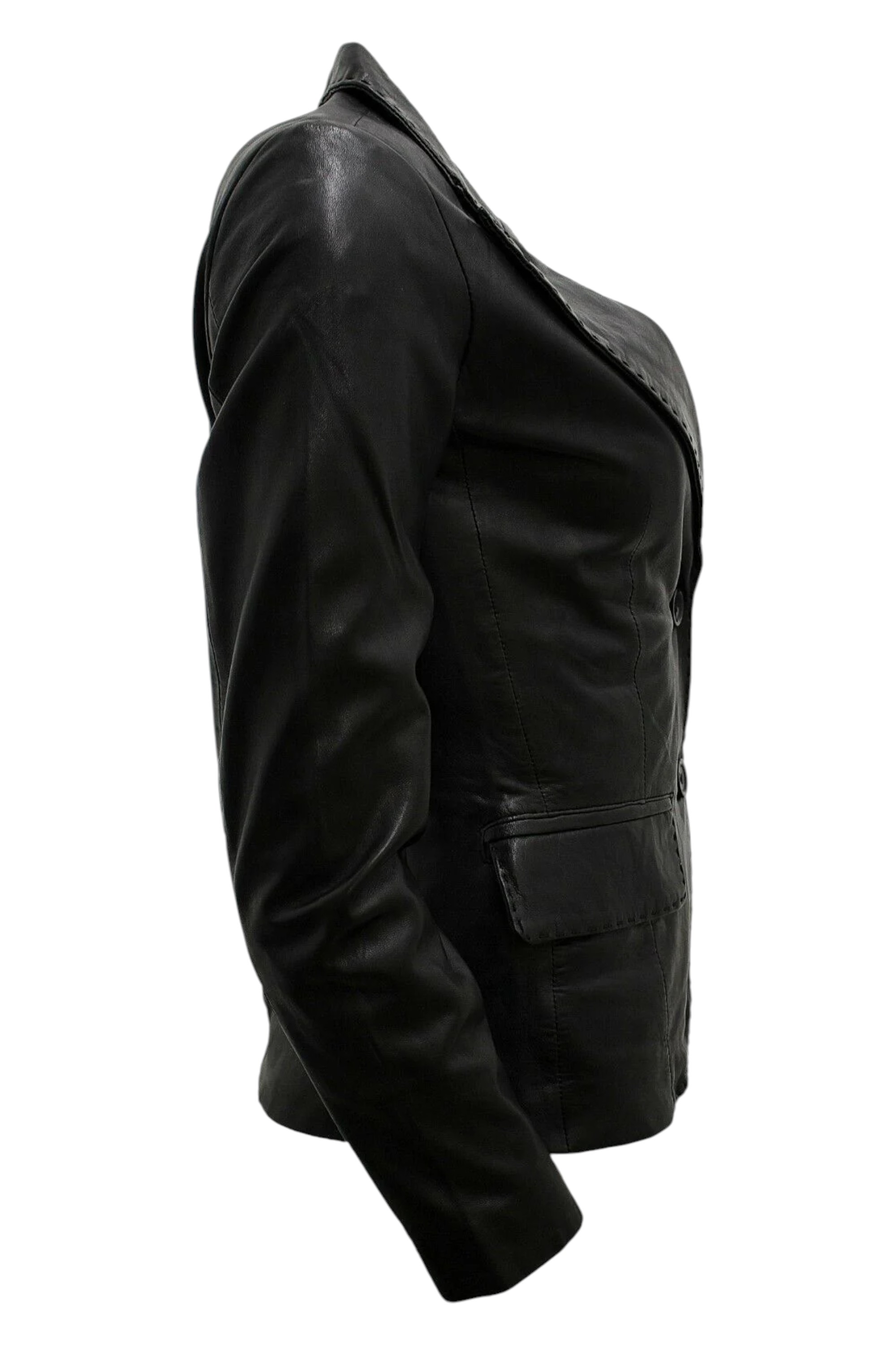 Black Womens 2 Button Leather Blazer Jacket, Image 3 of 4