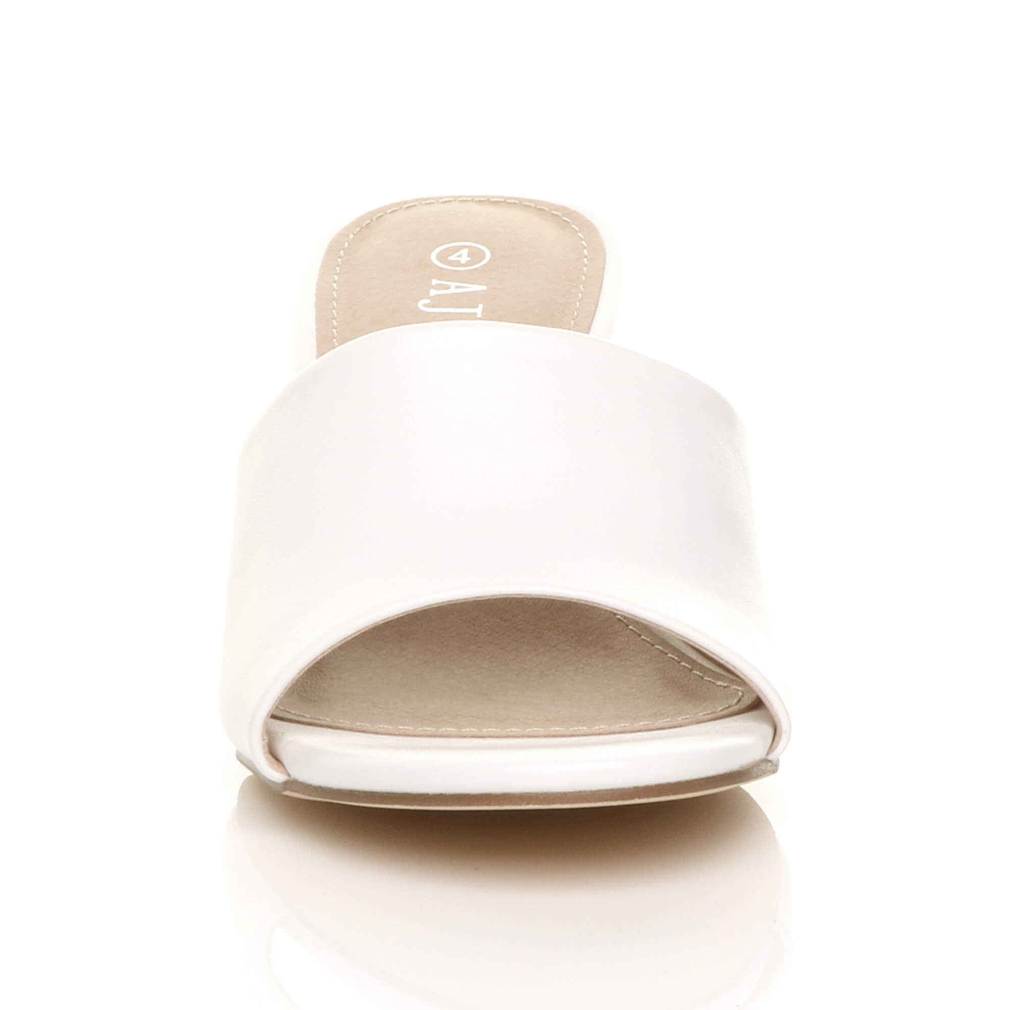 White AJVANI White Mid Block Heel Peep Toe Mules Sandals, Image 6 of 6