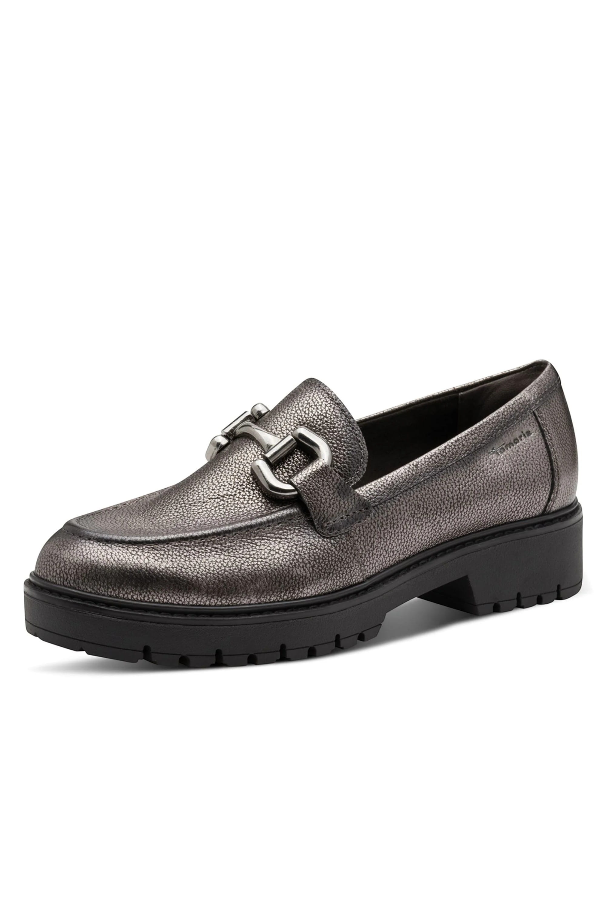 Silver Tamaris Silver Tamaris  Pewter Leather Platform Loafers, Image 3 of 8