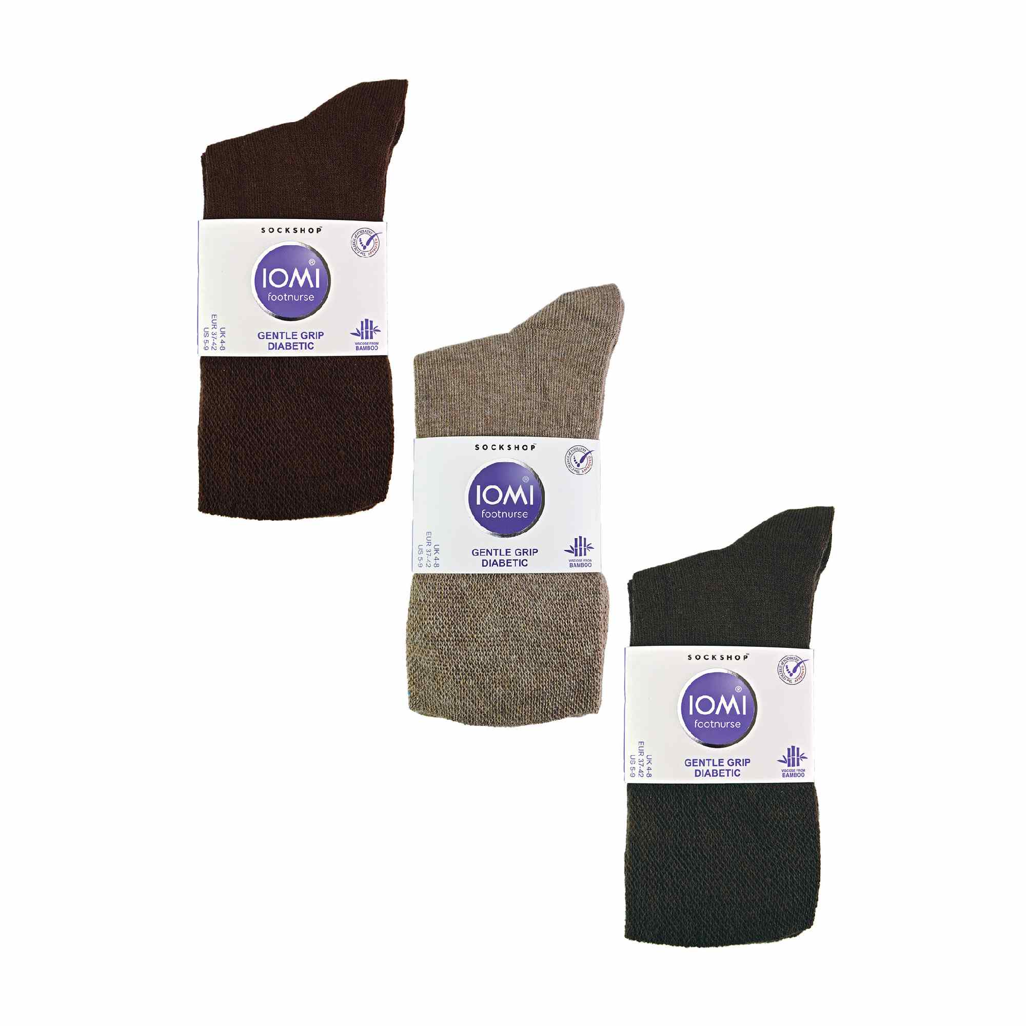 Brown 6 Pack Ladies Non Elastic Bamboo Diabetic Socks, Image 5 of 5