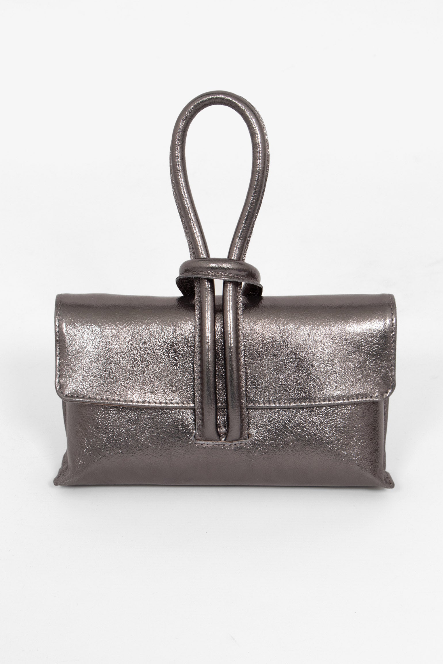 Metallic Metallic Italian Leather Wristlet Clutch Bag