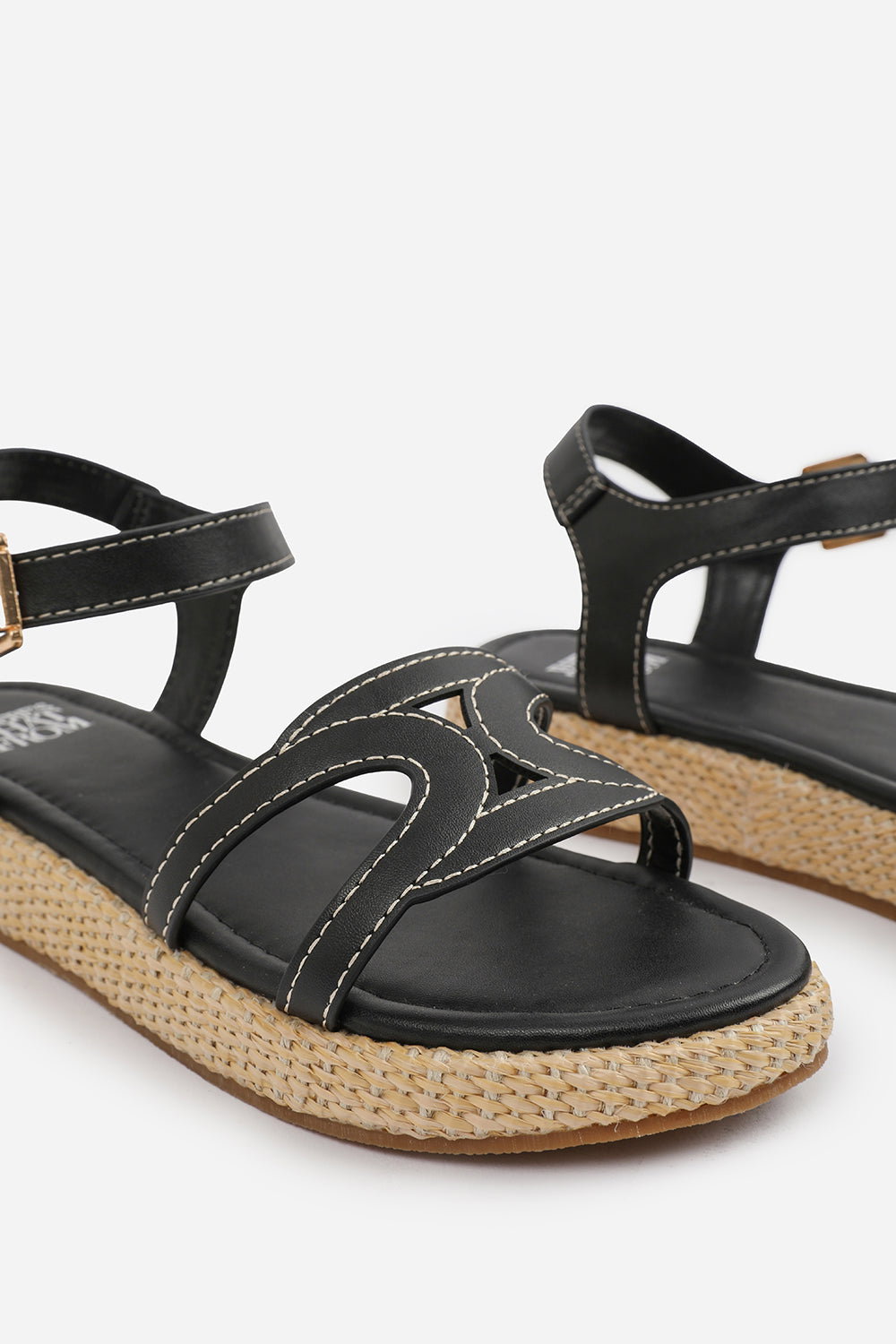 Black 'Julia' Flatform Sandal With Stylish Cut, Image 4 of 5