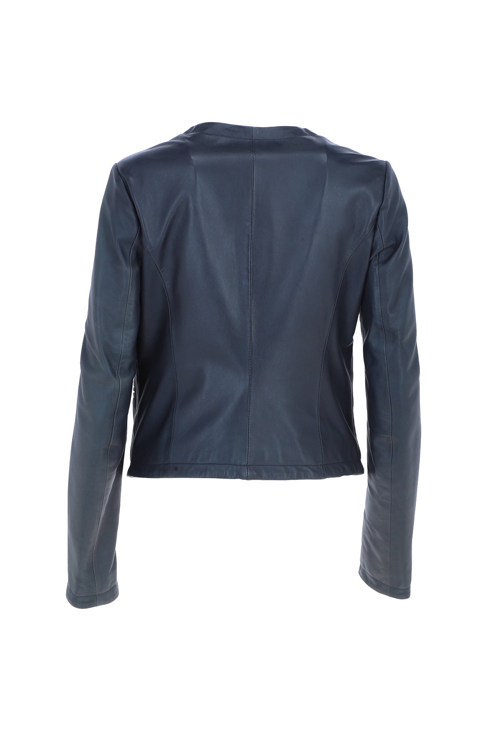 Navy "Ethel" Real Leather Collarless Jacket, Image 3 of 4