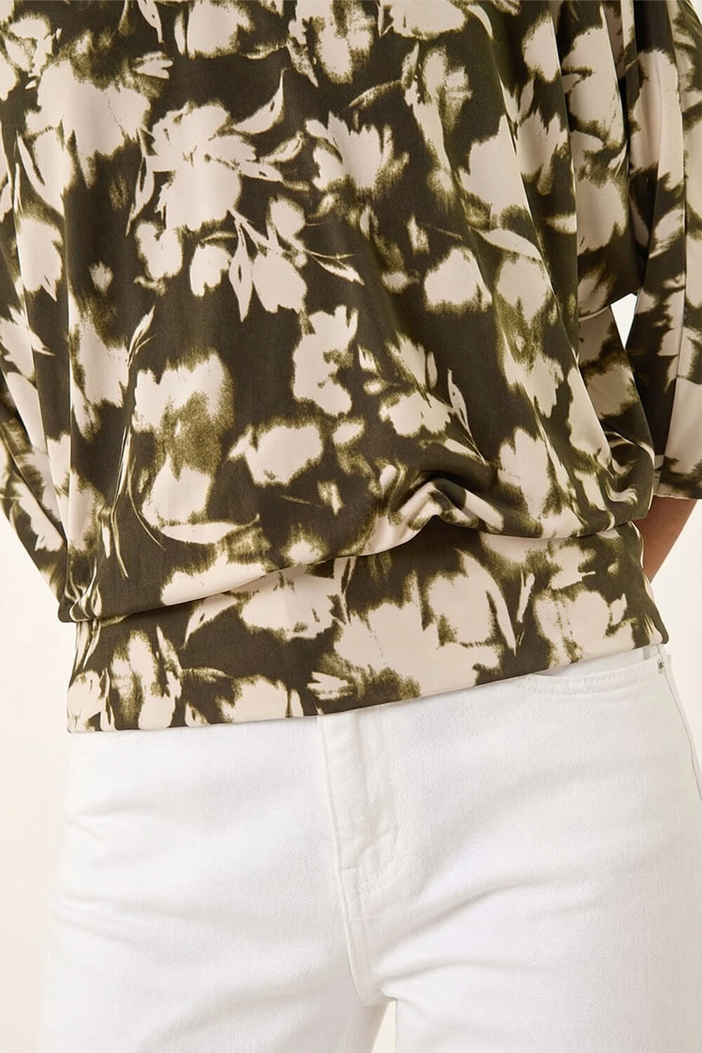 KHAKI Floral Print Bubble Hem Top, Image 6 of 5