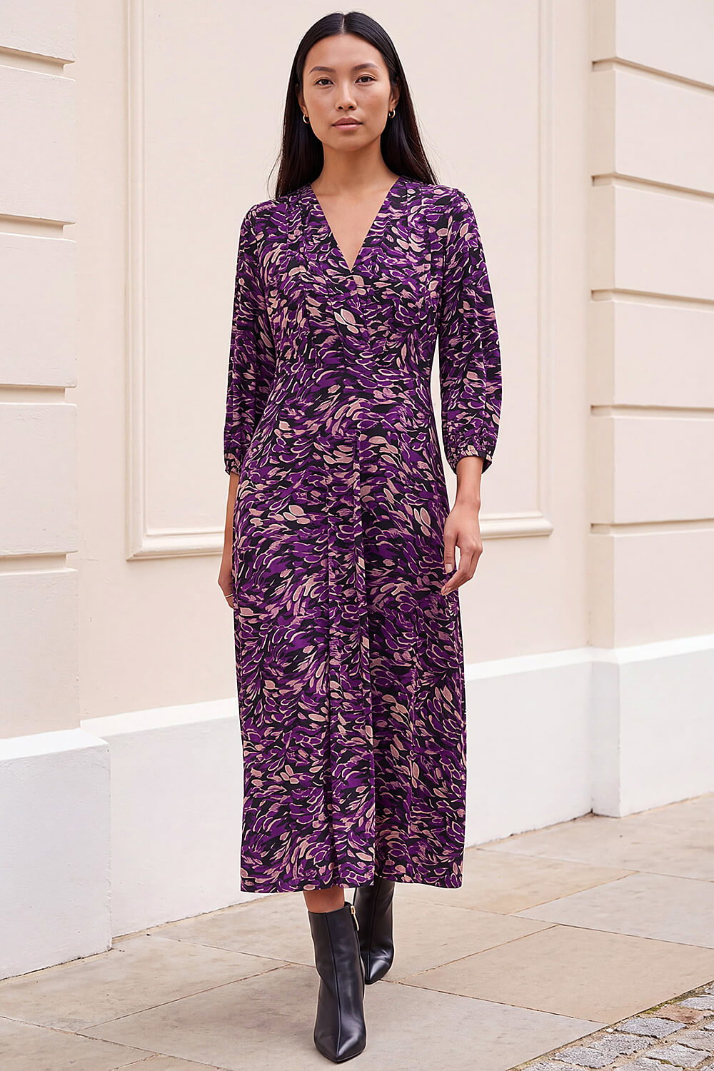 Roman Women's Purple Abstract Print Midi Dress Size 12