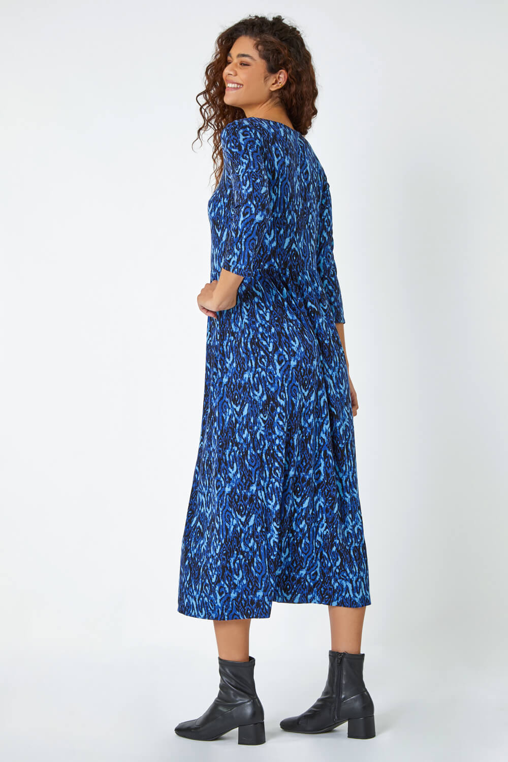 Royal Blue Aztec Print Stretch Midi Dress, Image 4 of 5