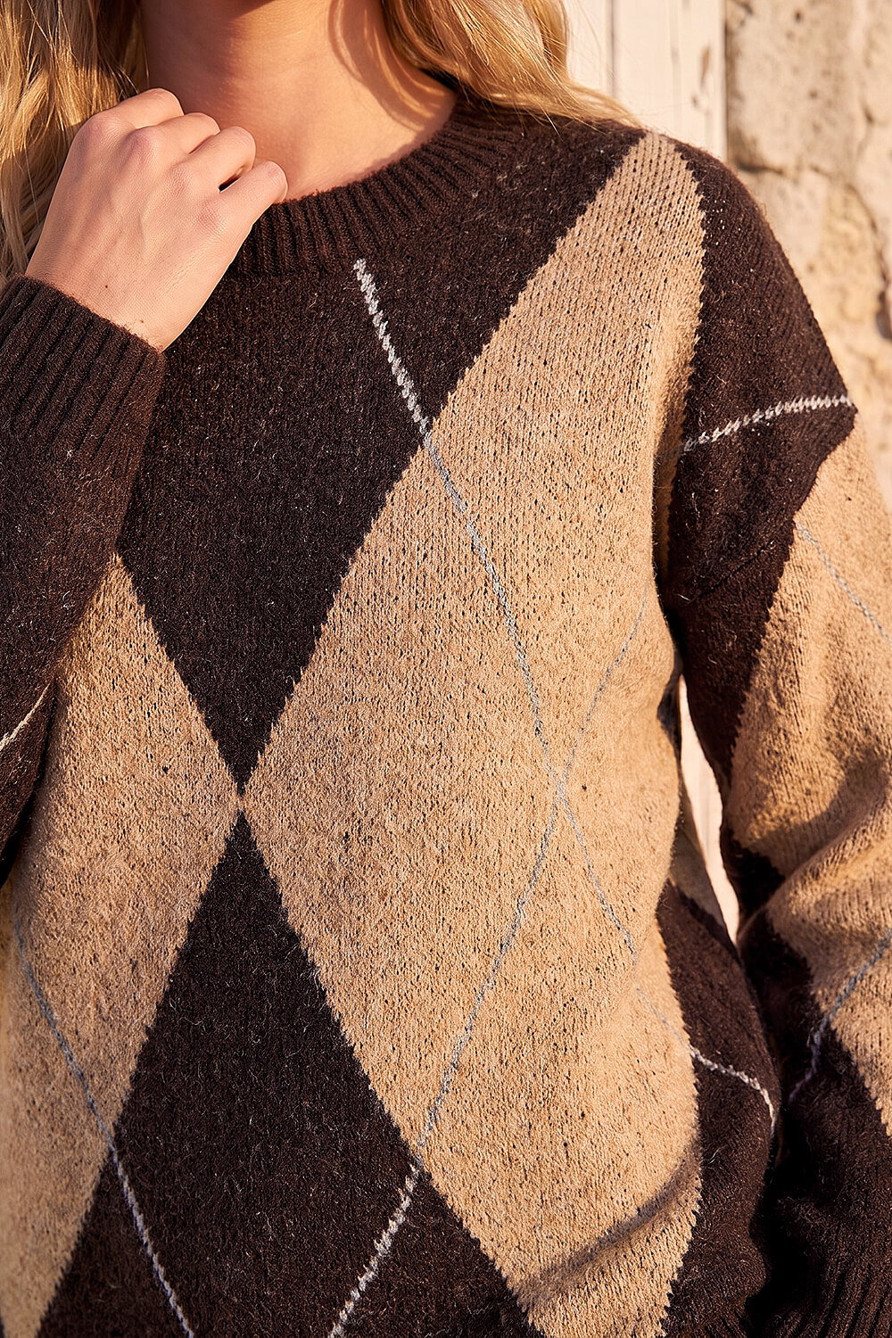 Chocolate Argyle Knit Jumper, Image 5 of 4