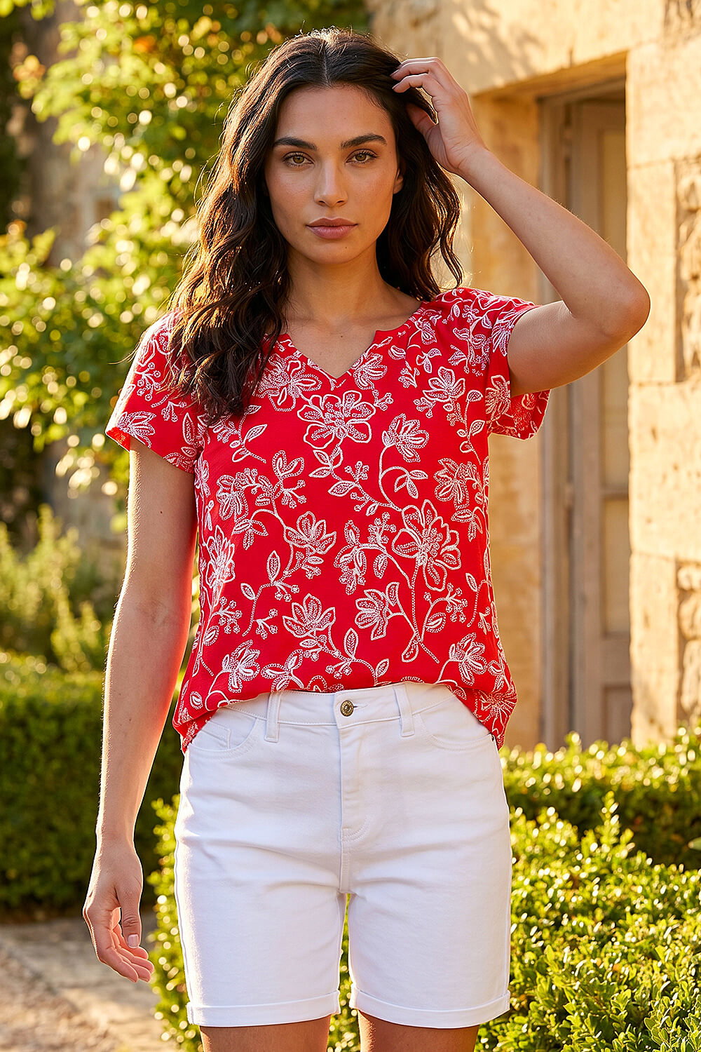 Red Textured Print V-Neck Vest Top, Image 3 of 4
