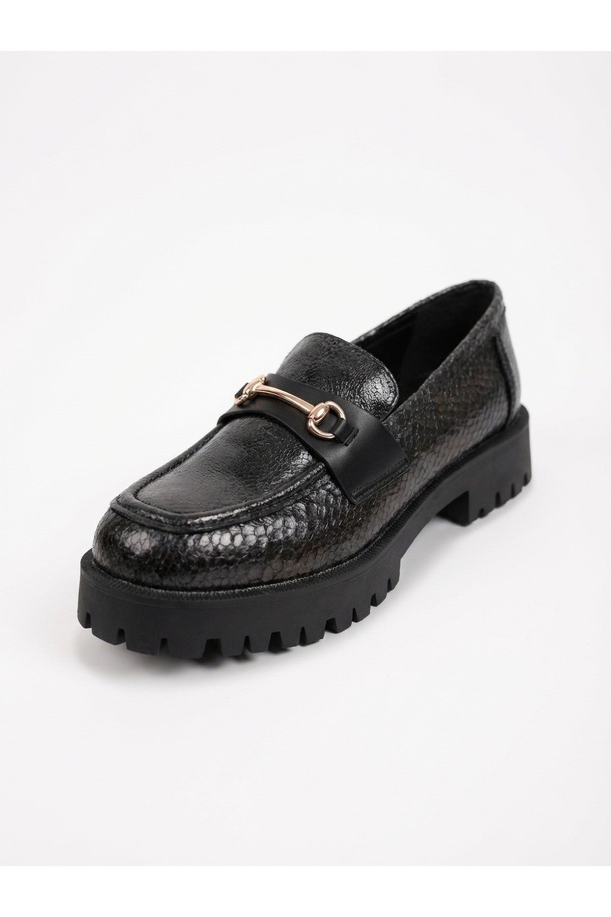 Black iKrush Black Poppy Snakeskin Chunky Loafers, Image 4 of 5