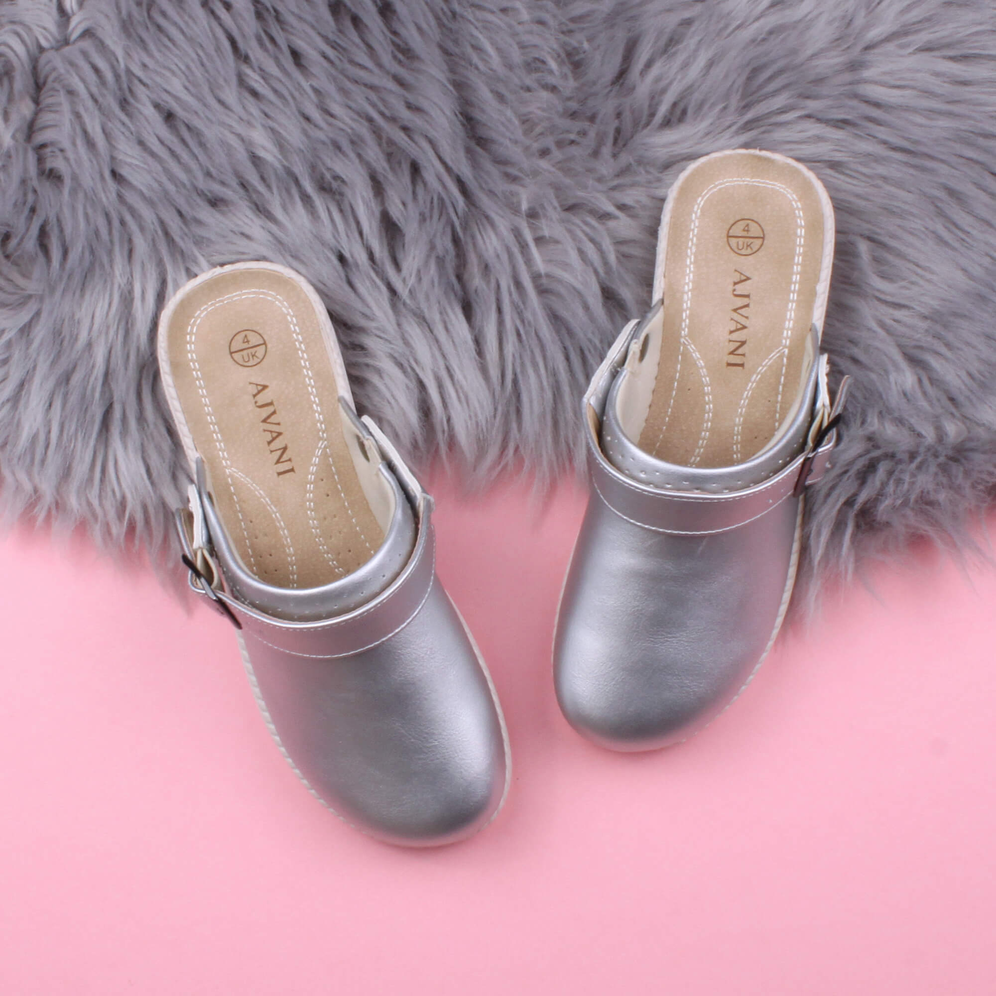 Silver AJVANI Silver Low Wedge Slingback Clogs Mules, Image 4 of 6