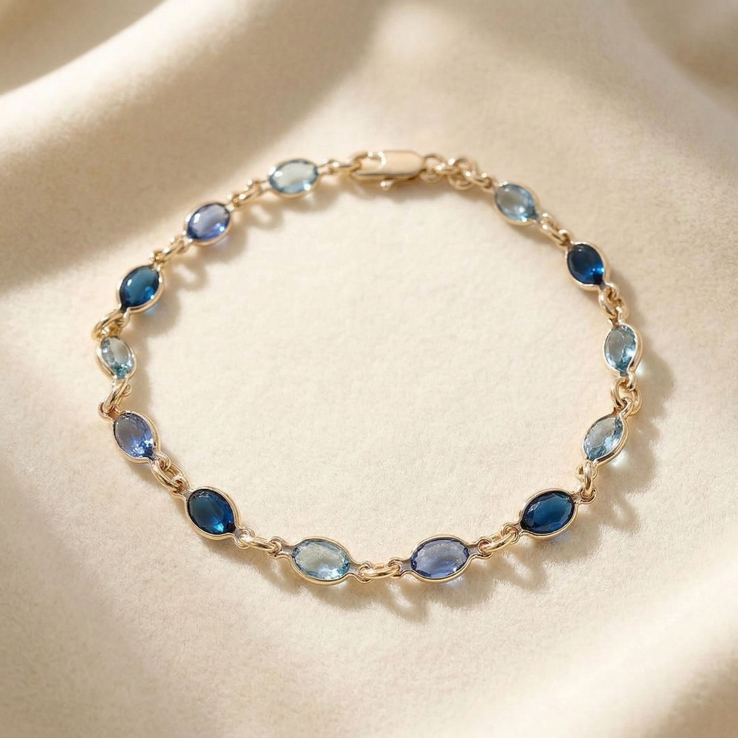 Metallic Blue Crystal Multi Gemstone Gold Plated Bracelet
