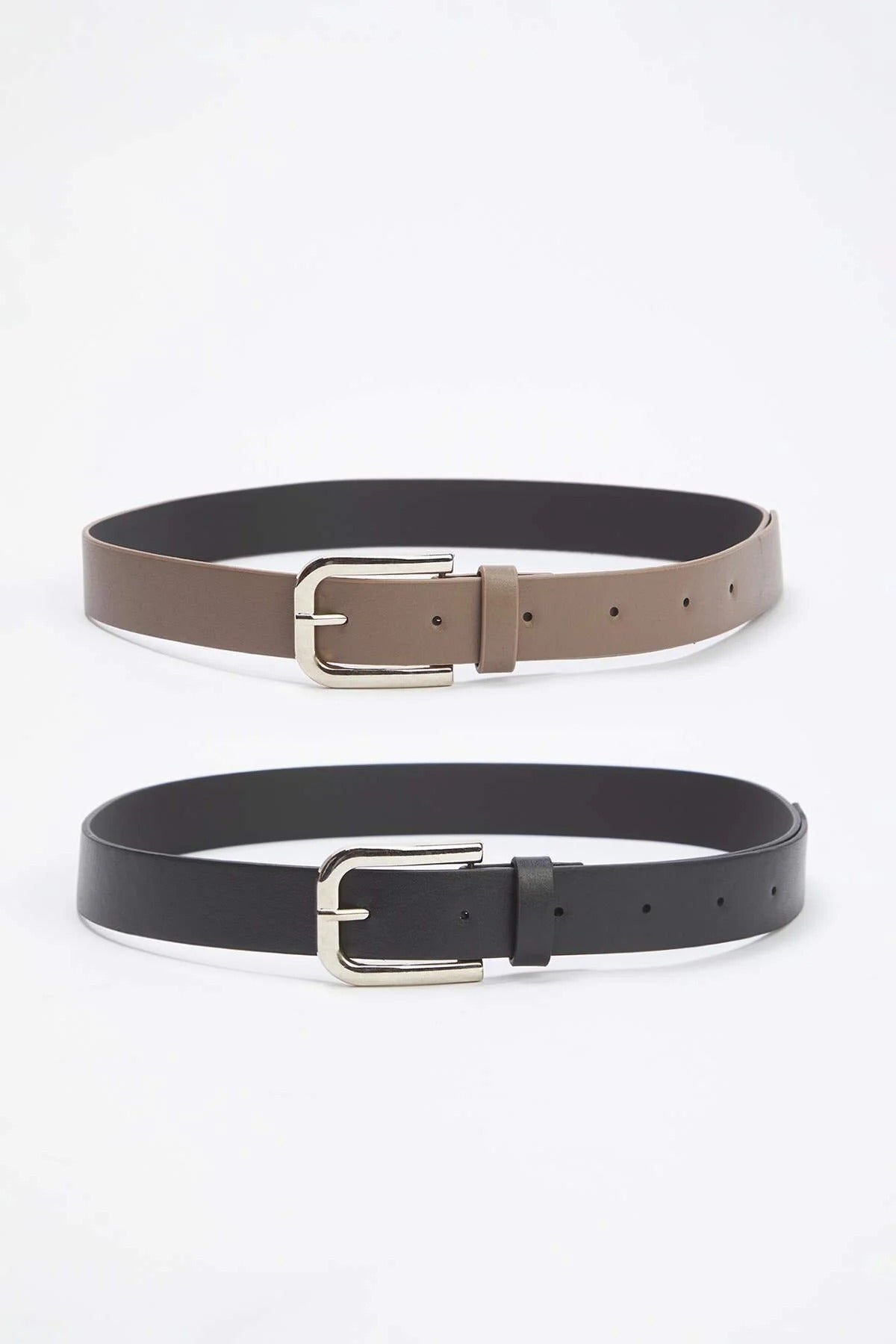 Multi Double Pack Silver Buckle Rounded Faux Leather Belt, Image 2 of 4
