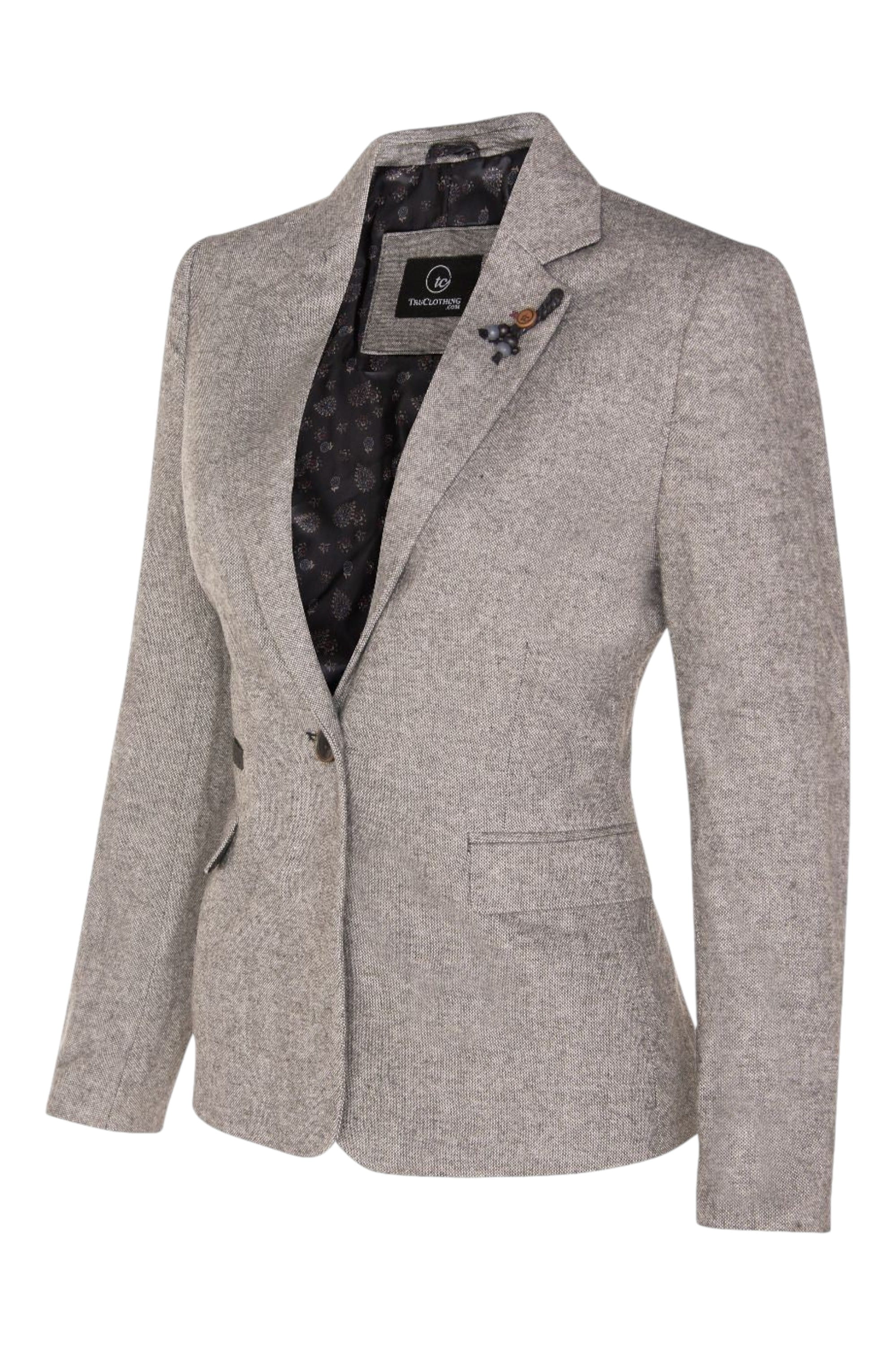 Light Grey Infinity Leather Light Grey Tweed 1920s Herringbone Light Grey Blazer, Image 3 of 6