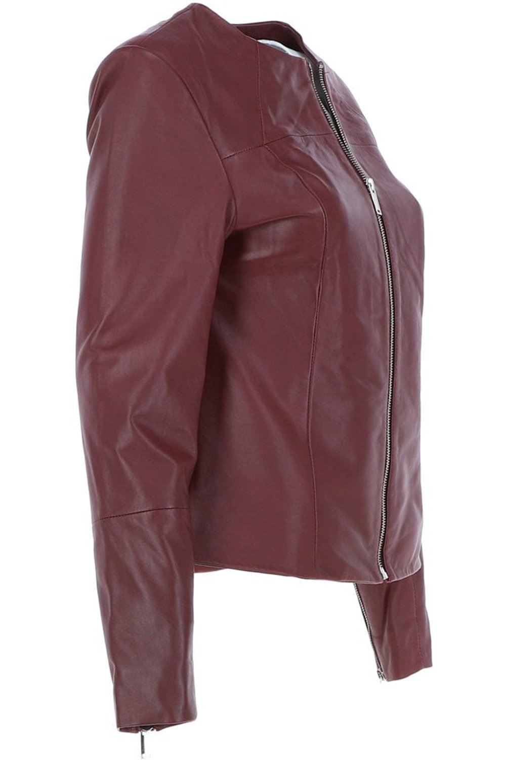Wine Ashwood Leather Wine 'Francesca' Collarless Real Leather Fashion Jacket, Image 3 of 5