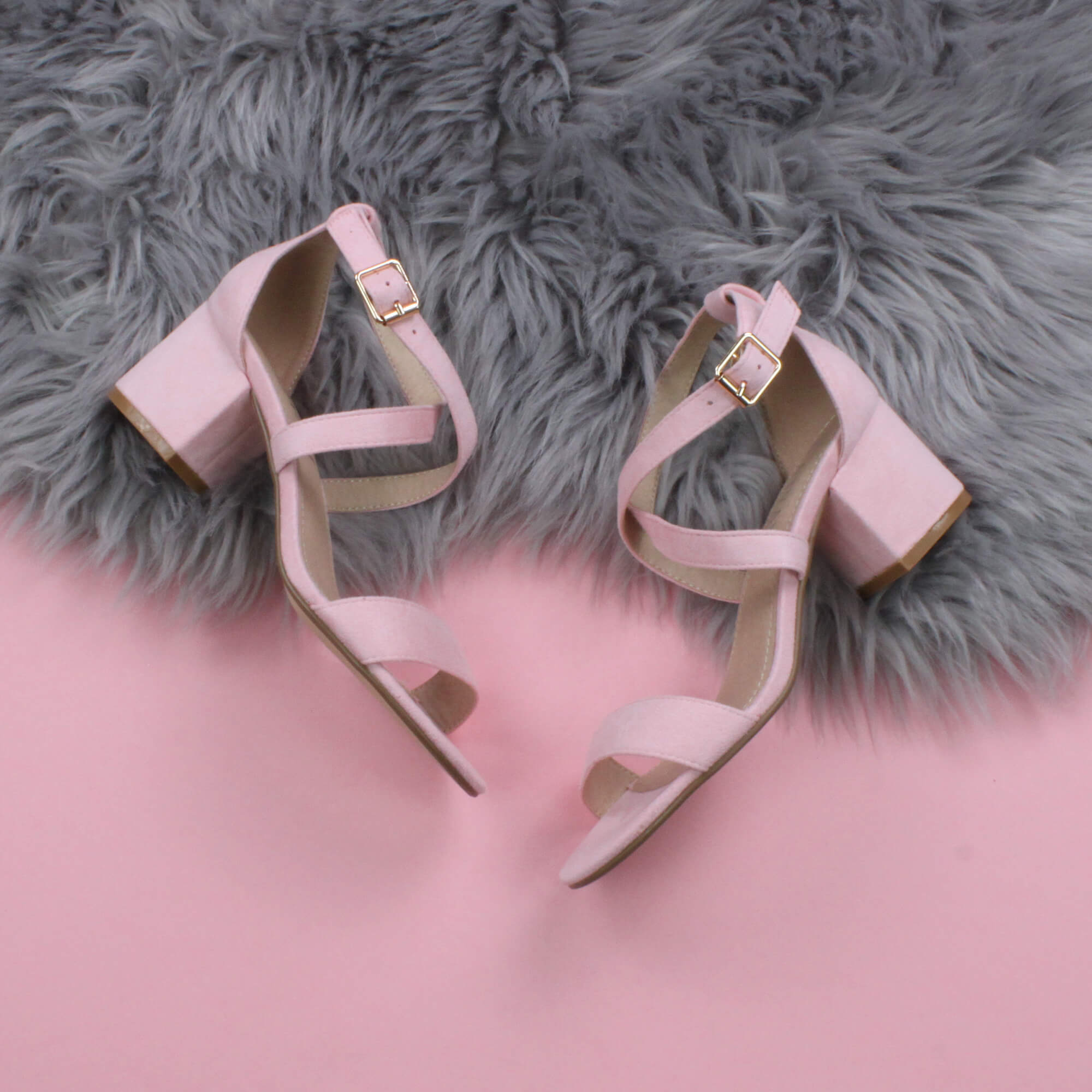 Light Pink AJVANI Light Pink Mid Block Heel Crossed Straps Sandals, Image 4 of 6