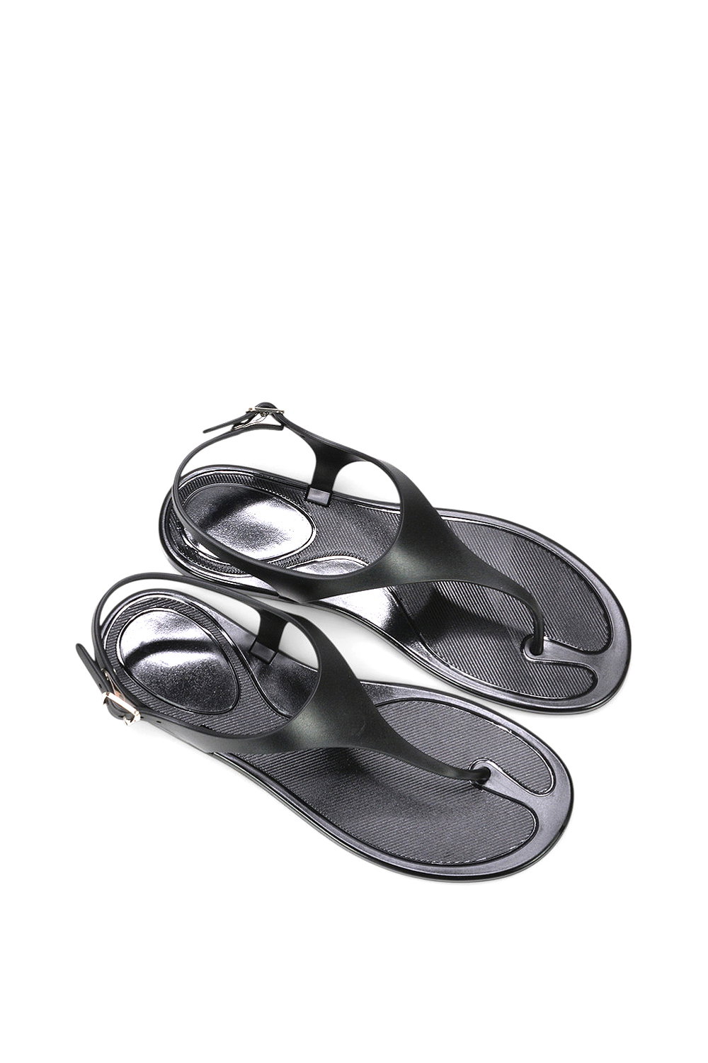 Black XY LONDON Black 'Kaylee' Jelly T-Bar Strappy Flat Jelly Sandals With Toe Post, Image 5 of 5
