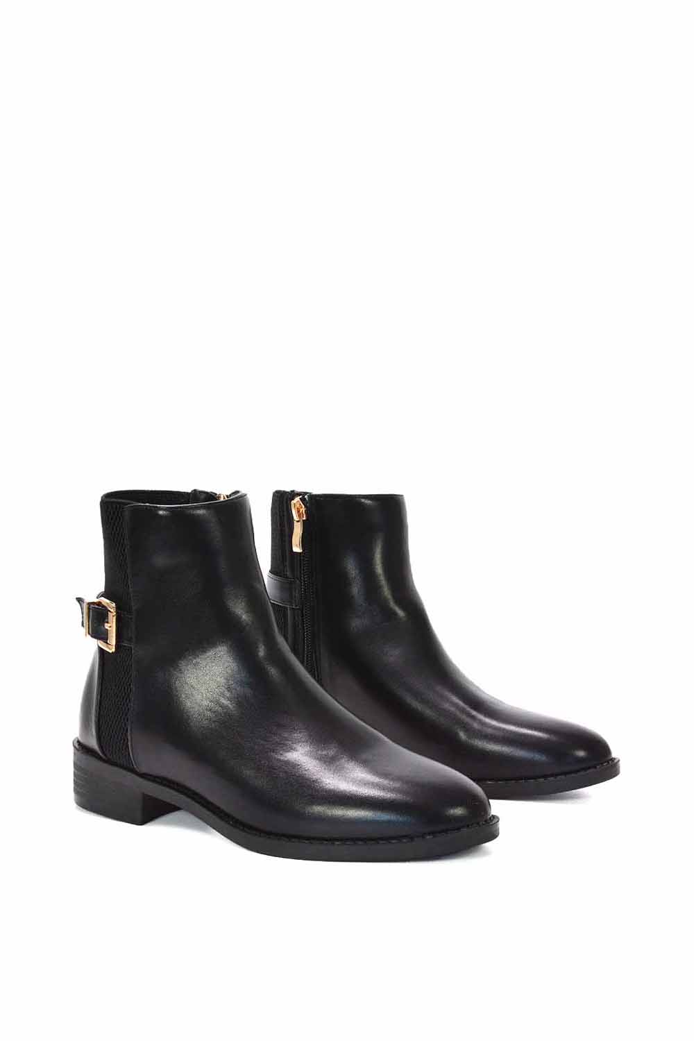 Black XY LONDON Black 'Ailany' Chelsea Ankle Boots Elasticated Buckle Detail, Image 3 of 6