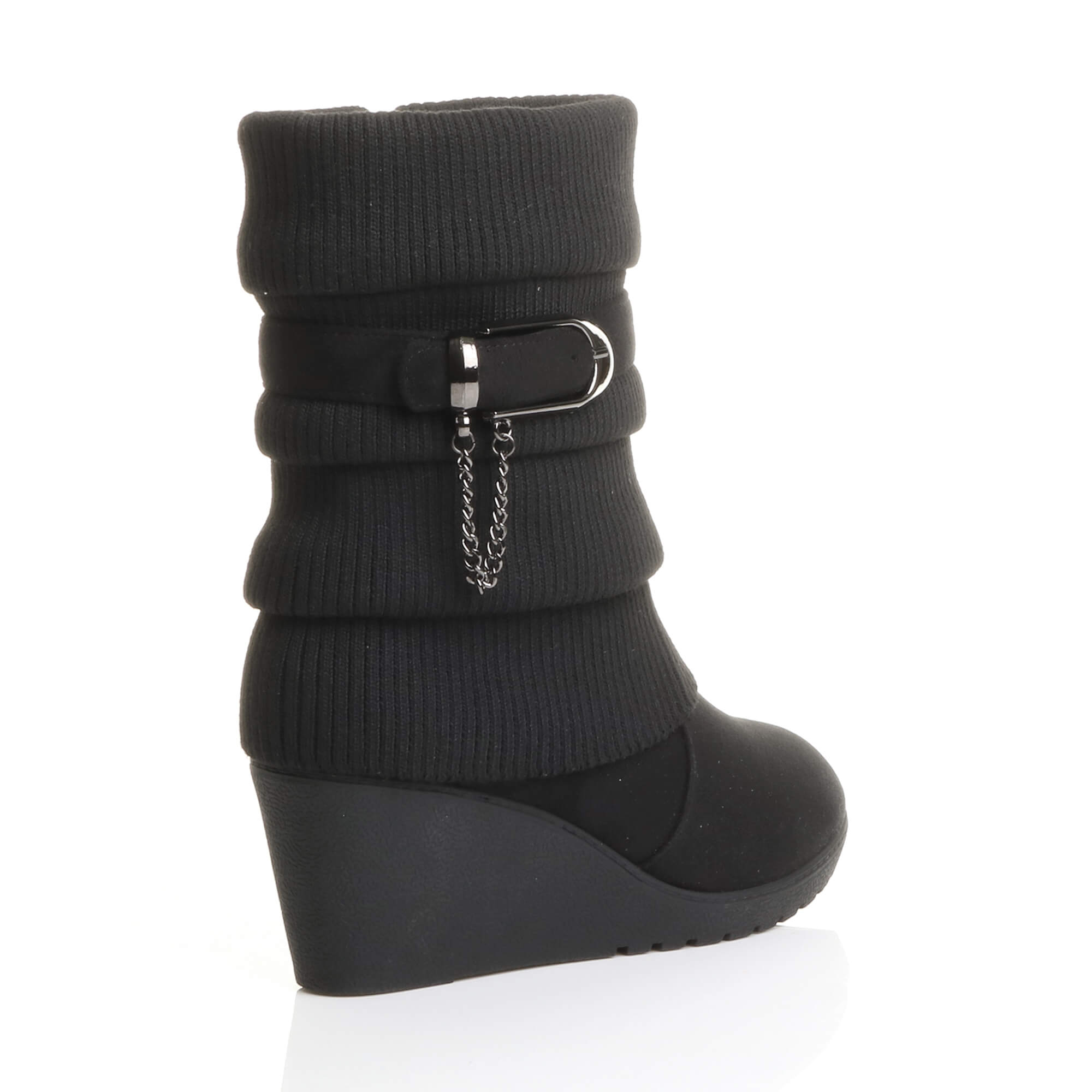 Black AJVANI Black Mid Wedge Heel Slouch Ankle Boots, Image 4 of 6