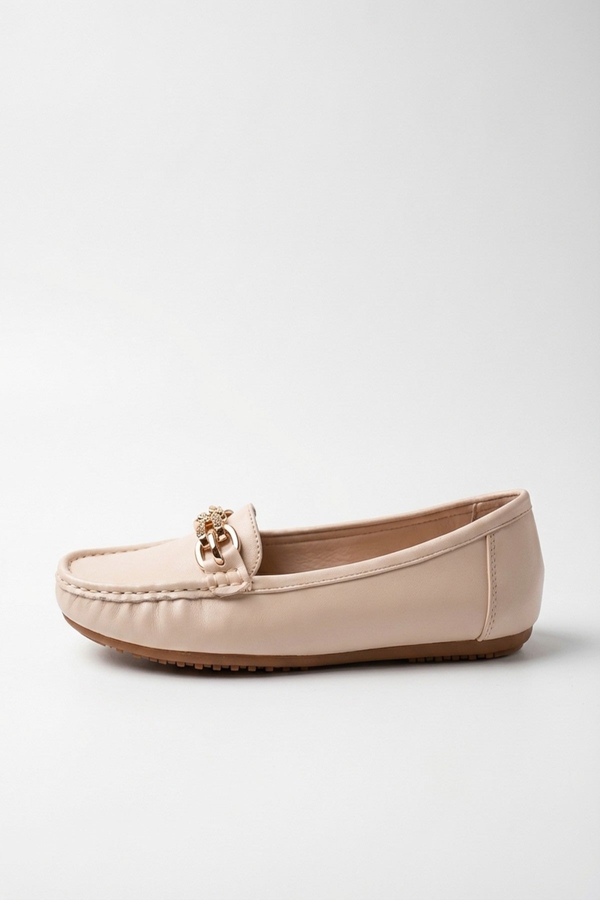 Beige iKrush Beige Olivia Womens Rhinestone Chain Loafers, Image 4 of 6