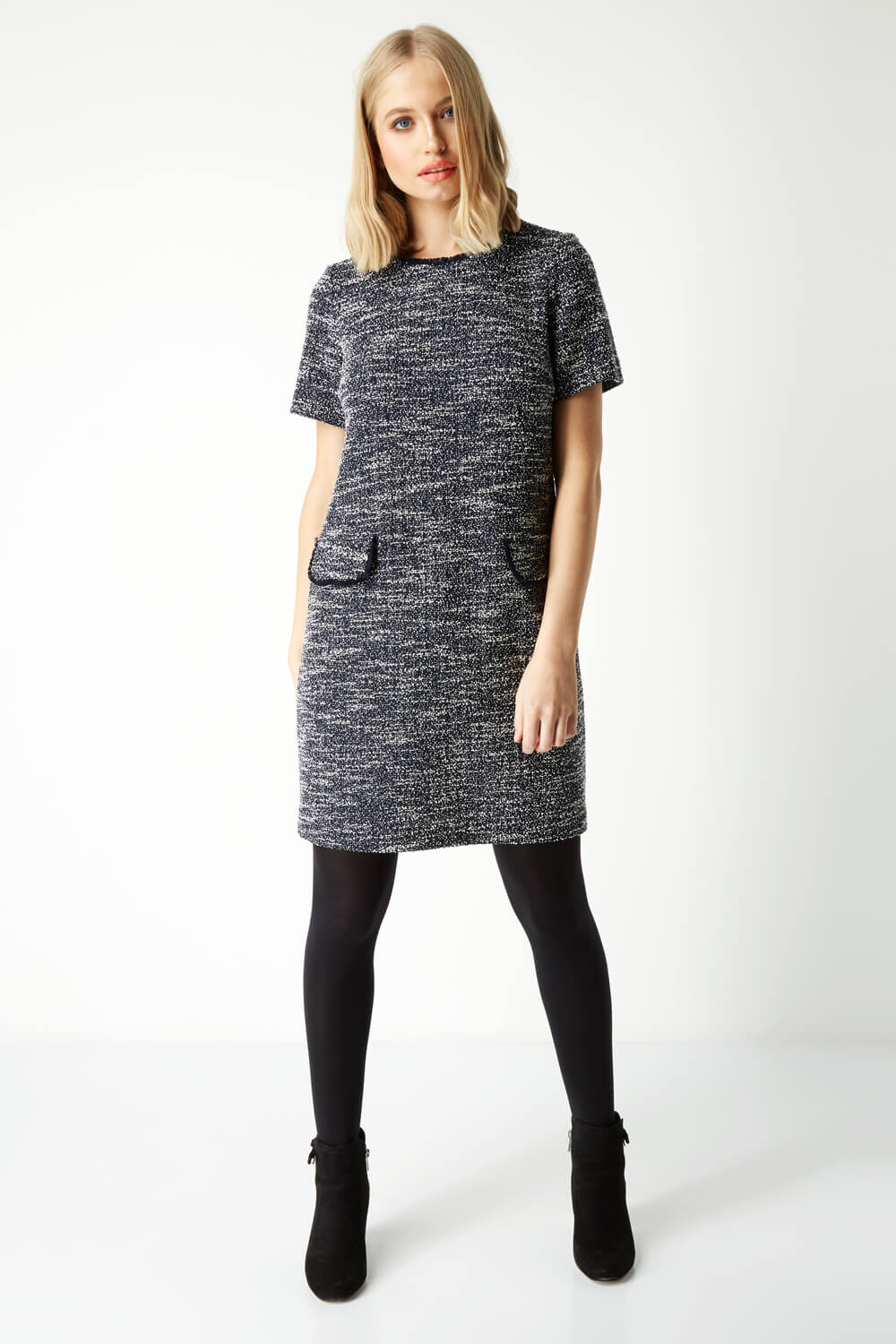Tweed Shift Dress in Navy - Roman Originals UK
