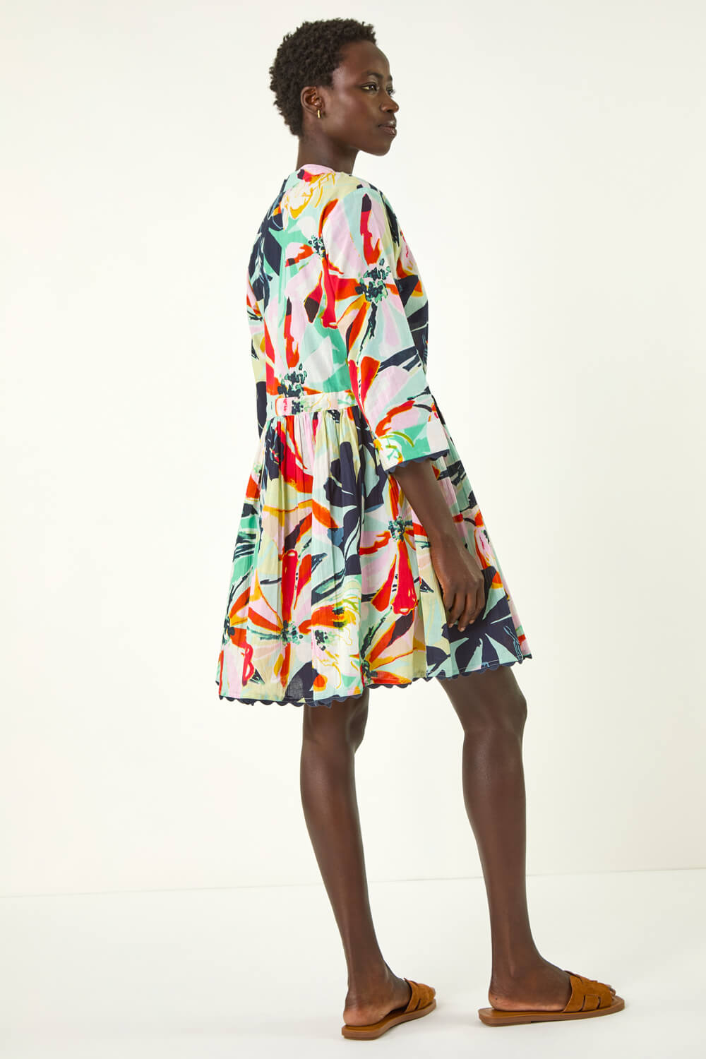 Multi  Abstract Print Button Shirt Dress, Image 4 of 5